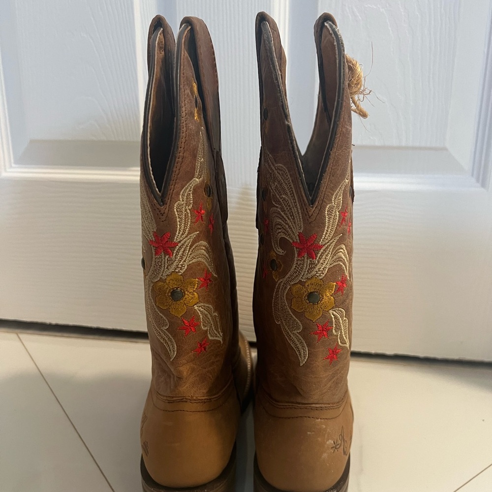 Stylish Brown Western Cowboy Boots - Embroidered Floral Design - Picture 2 of 12